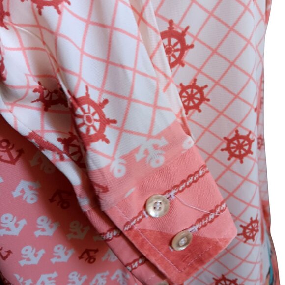 Women's 11 Vintage 1970's Disco Blouse Top JC Penney Shirt Nautical Acetate Pink - Picture 10 of 10